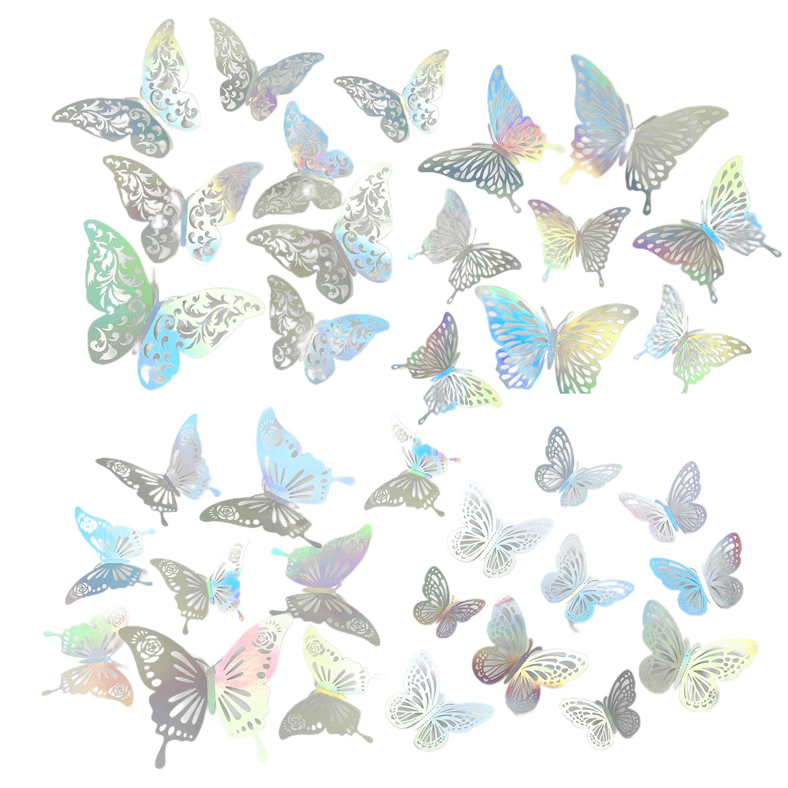 3D Silver Butterfly Wall Decor,Silver Butterfly Party Decorations,Silver Butterfly Decorations,3 Sizes 4 Styles,48 Pcs