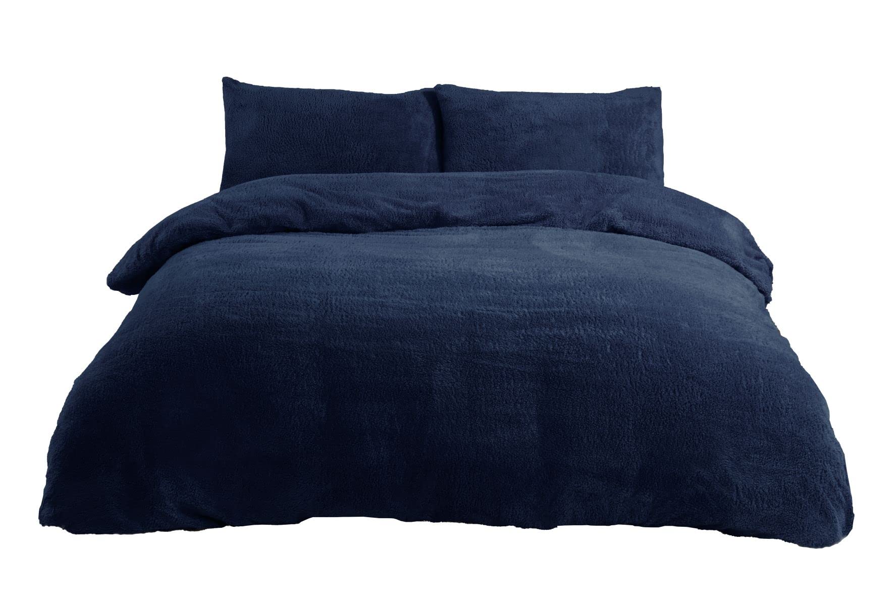 Sleepdown Teddy Fleece Bedding Sets Warm Cosy Super Soft Bedding Sets with Pillowcases for Double Bed (200 x 200 cm) Polyester Navy Blue