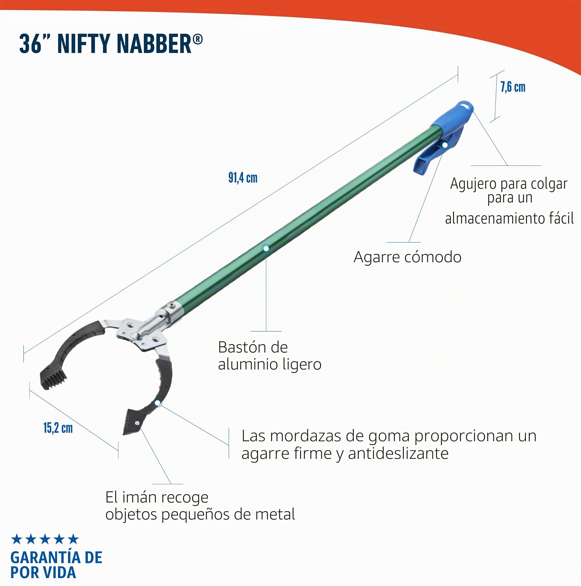 Unger Professional 36" Nifty Nabber Reacher-Herramienta de Agarre y recogedor de Basura, Seleccionar, Verde, 91.44 cm