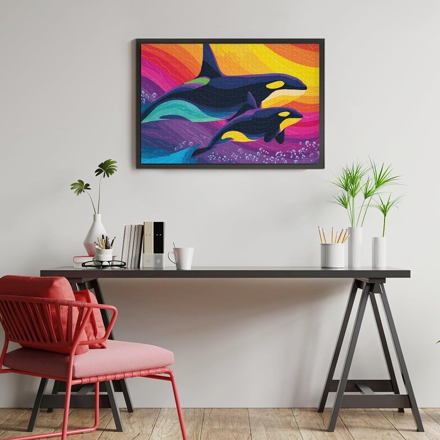 Watercolor Orcas Killer Whales Puzzles for Adults 1000 PCS Wooden Jigsaw Puzzle Wall Decor Christmas