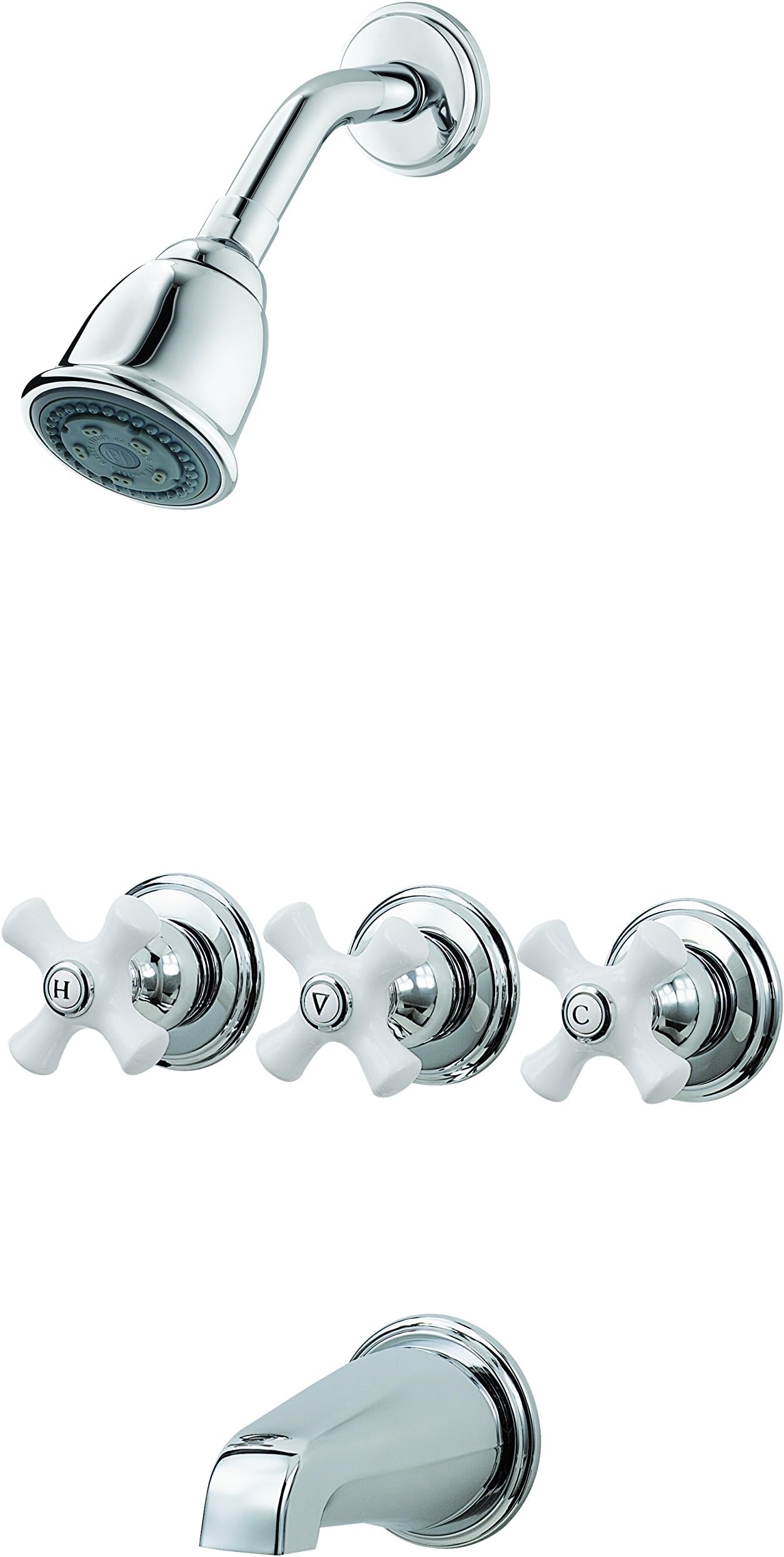 Pfister 3 Handle Tub and Shower Faucet Trim Kit Chrome Finish with White Porcelain Handles 2.5 GPM Flow Rate 5-Hole Installation Valve Sold Separately LG01-8CPC