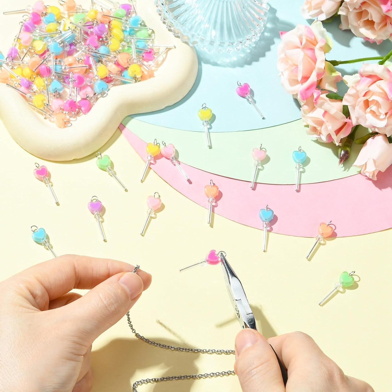 KitBeads 100Pcs Random Candy Heart Charms Dangle Love Lollipop Charms for Jewelry Making Valentine Bracelets Necklaces Keychains Accessories - Image 6