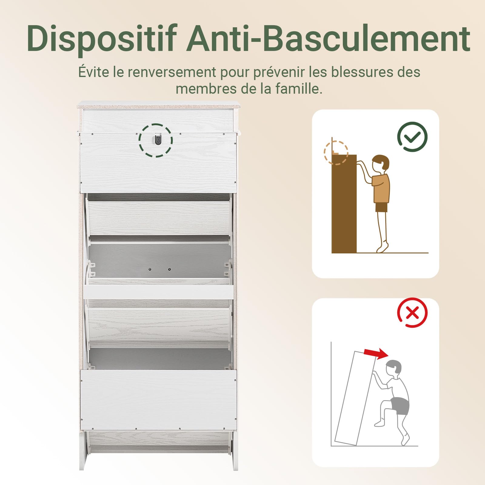 SoBuy Meuble Chaussure Rangement Chaussure 3 Abattants, Armoire à Chaussures Entrée, Meuble à Chaussures Range Chaussures 12 Paires pour Couloir Entrée 53x24x120cm Effet Bois Vieilli Blanc FSR94-WG