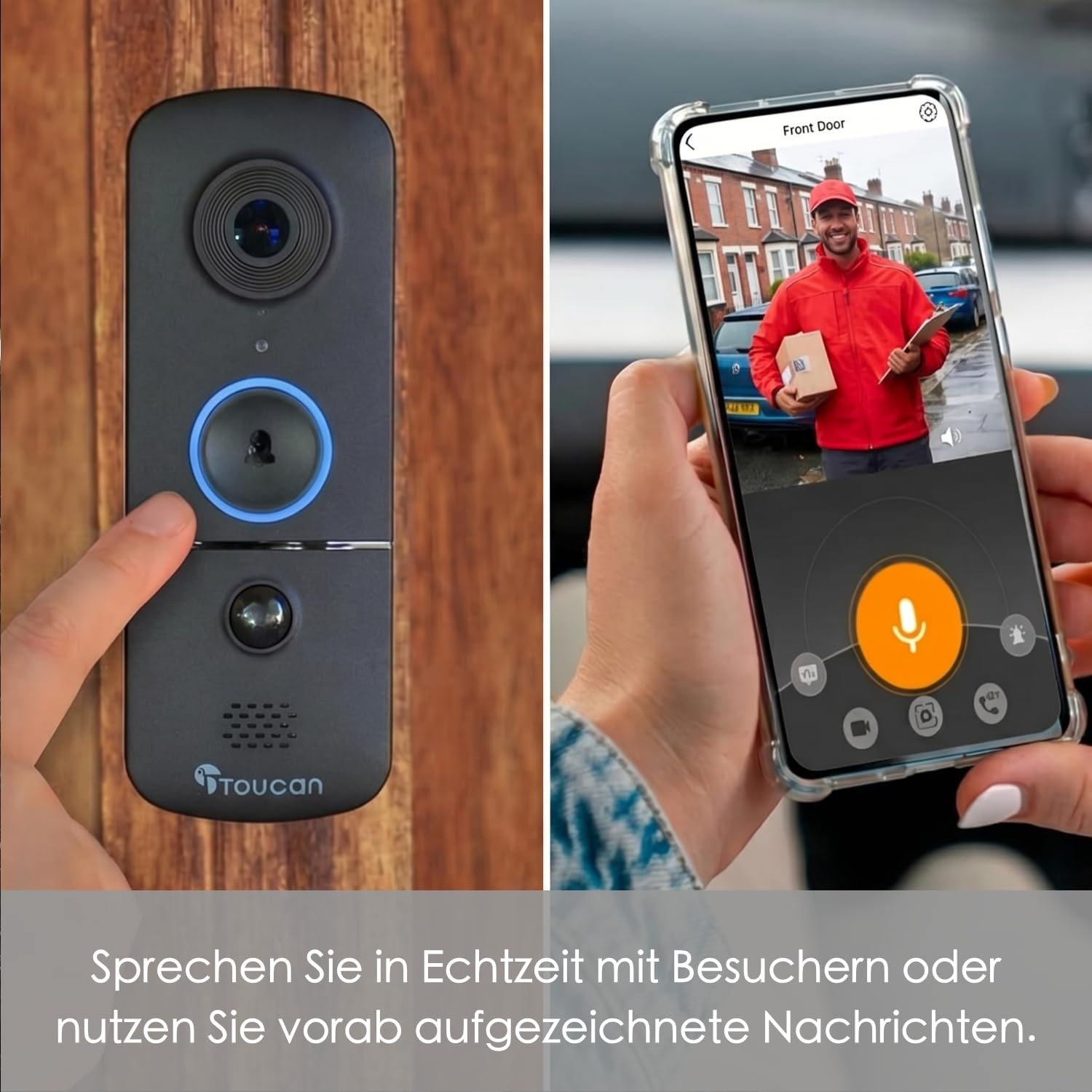 TOUCAN V3 Videotürklingel mit Gong & S4 Outdoor-Sicherheitskamera-Set – Voller Schutz mit Bewegungsalarm, 2-Wege-Audio, langlebigem Akku & Gratis-Cloud-Speicher, kein Abonnement erforderlich.