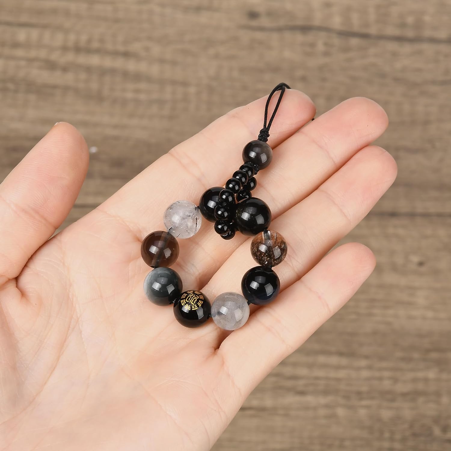 Natural Obsidian Hanging Ornament, Five Elements Water Energy Feng Shui Car Rear View Mirror Pendant, Car Interior Decoration Accessories, Bring Good Luck, Wealth, Healthy image 5