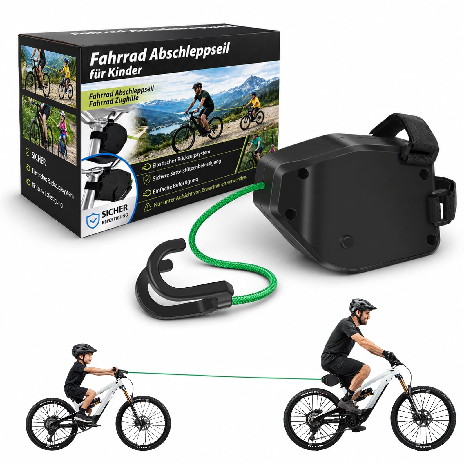 Skymico Bicycle Tow Rope Children, 2.5 m Automatic Rope Retraction with Triangle Bag, Multi-Strand Kevlar Rope & Parents Child Tow Rope Traction Rope, Load Capacity 500 lbs for MTB Bike