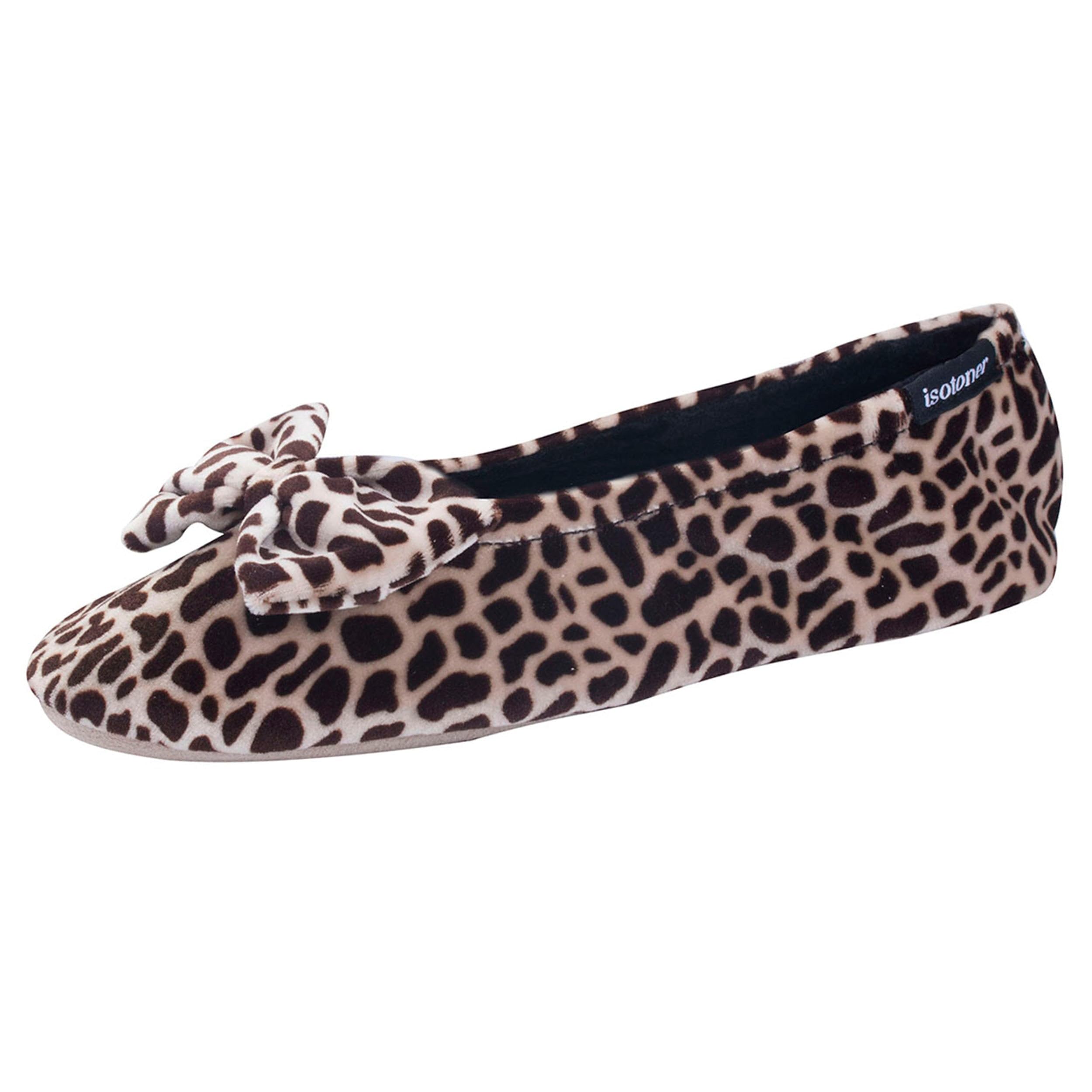 Isotoner Chaussons pantoufles Ballerines femme ultra confortables, semelle en cuir, détail grand nœud,