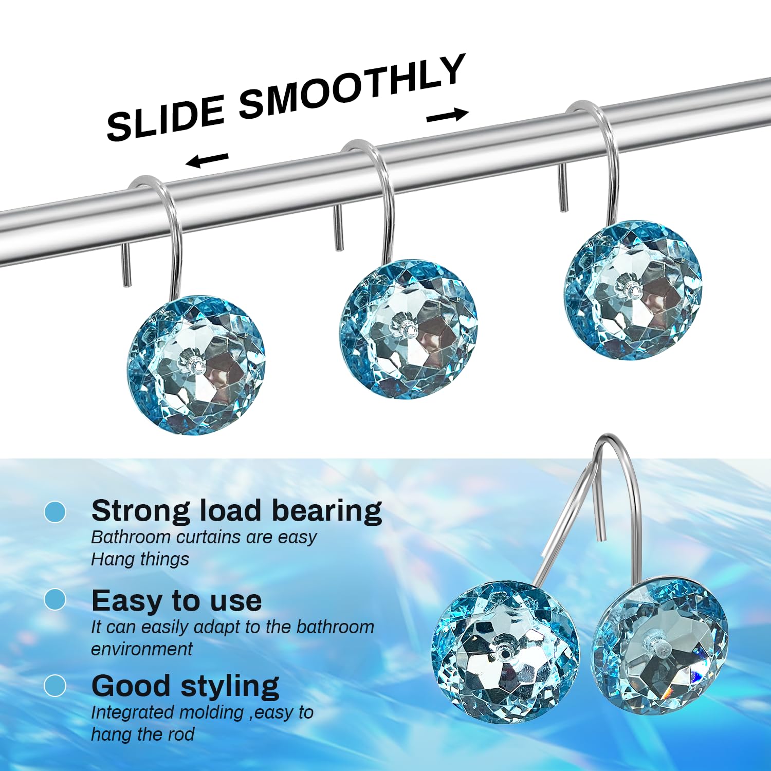 Blue Diamond Shower Hooks - Add Sparkle to Your Bathroom -3
