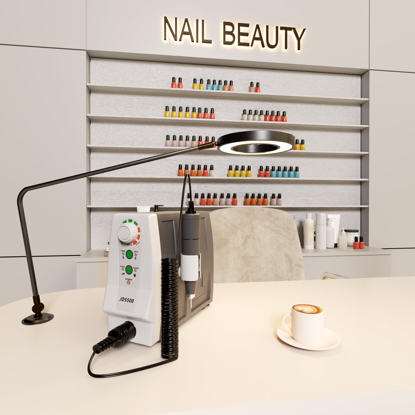 JSDA Ponceuse à Ongles Professionnelle 35000 tr/min, 85W, Puissante, Silencieuse et Aucune Vibration, Equipée d'une Pédale - Manucure Pédicure Machine Idéale Pour les Salons de Manucure