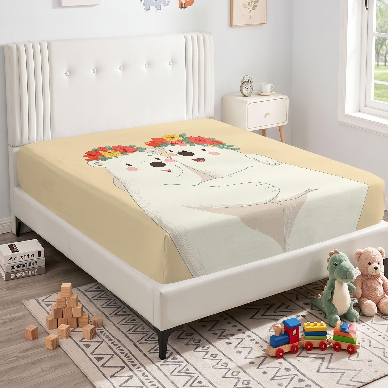 Lenzuolo con angoli, per letto super king size, 180 x 200 cm, motivo animale dei cartoni animati, con tasca profonda 30,5 cm, facile da pulire, morbida microfibra spazzolata, resistente allo