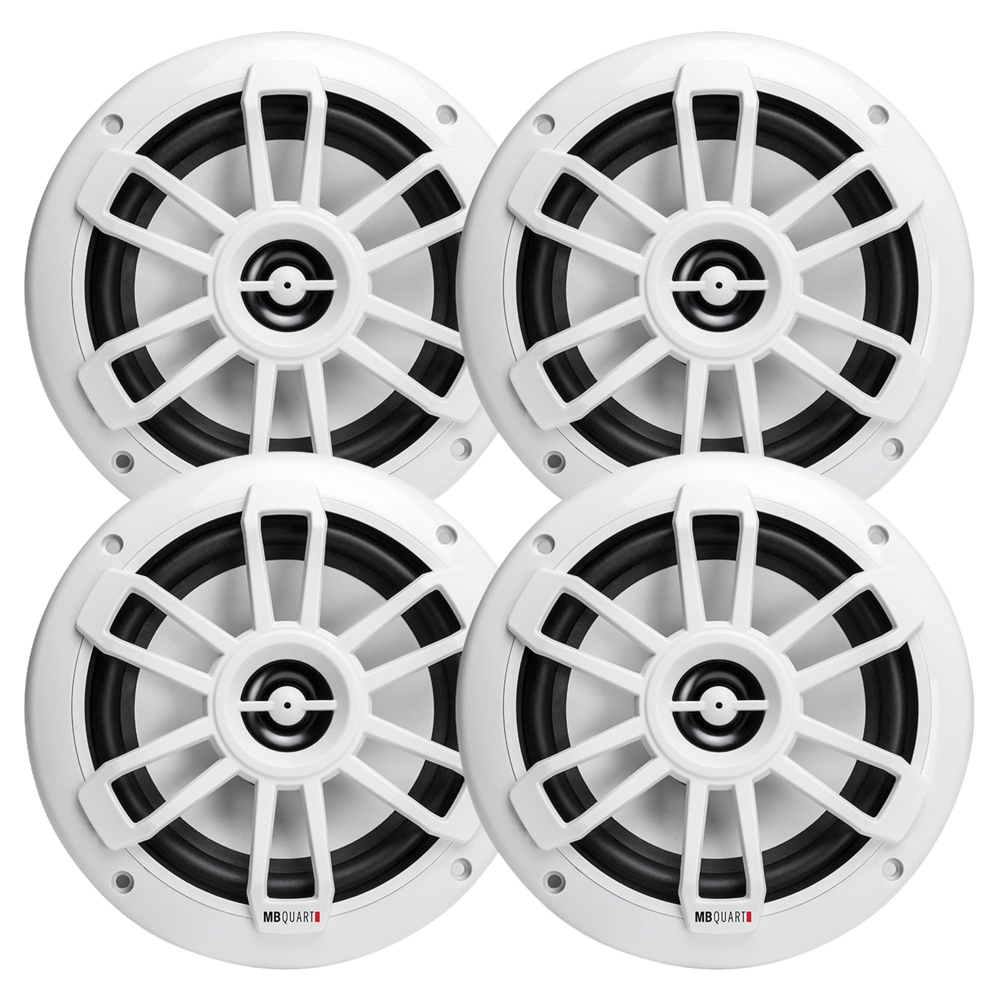 MB Quart 4 Pack Nautic Series Marine Coaxial Speakers 6.5 Inch, 80-Watt Waterproof, Rust-Resistant for Boats, RVs, Outdoor Use - White - Professional Grade - Heavy Duty, NF1-116