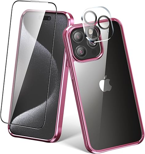 Miniatura 9 de Foluu Funda ultrafina para iPhone 15 Pro Max 2023 con protector de pantalla de vidrio templado y protector de lente de cámara, chapado duro de