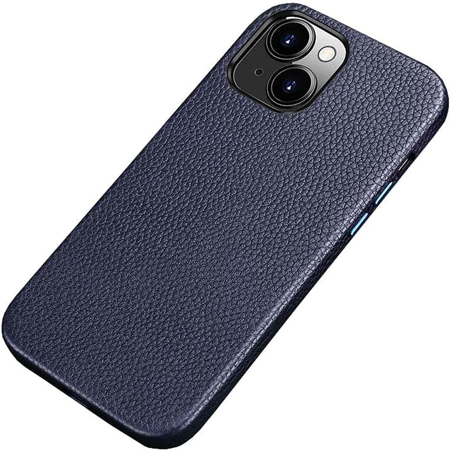 Coque iPhone 13 Mini anti-rayures étui cuir bleu litchi contre les chutes