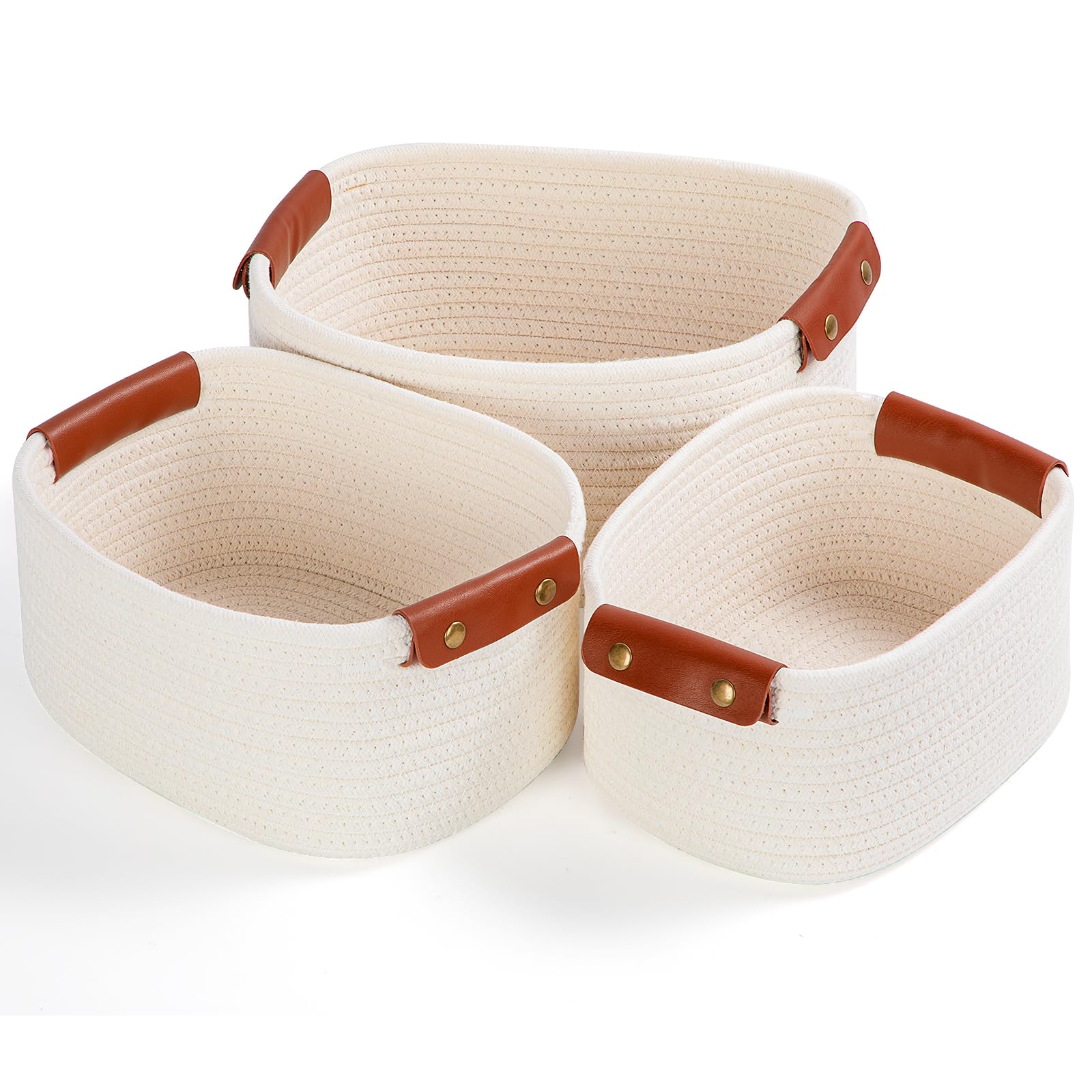 Cestini Portaoggetti Bagno, Set da 5 Cesto Portaoggetti Intrecciato in Corda di Cotone, Corda di Cotone per Bambini Bambina, Impilabile Organizer Fasciatoio per Camera da Letto Salotto(Beige)