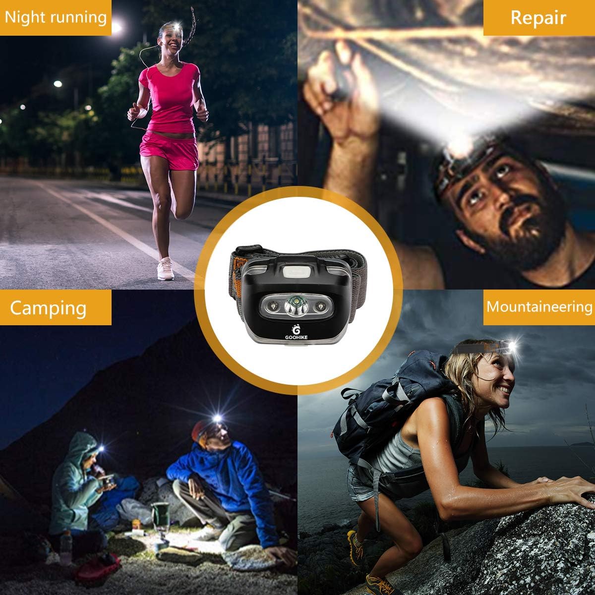 Rechargeable Lightweight Headlamp Flashlight - Super Bright and Durable Waterproof Adjustable Usb Headlight with 5 Modes Includs Red Light for Outdoors Running Camping(2 PACK)