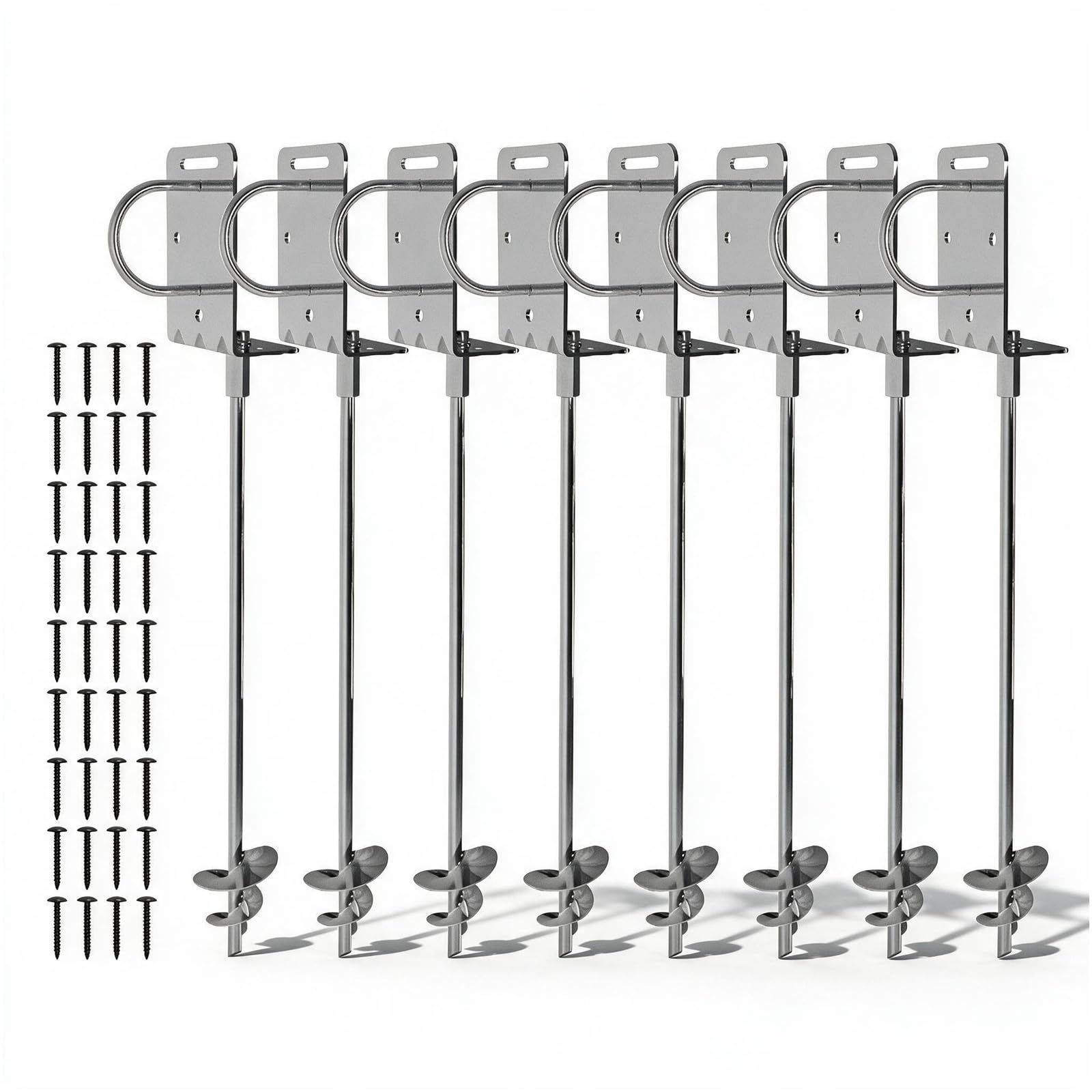 Heavy Duty Ground Anchors Screw-in Trampoline Stakes with Anti-Bend L-Plate, Multi-Hole &amp; Safety Ring, Rust-Proof Steel for Tent, Shed, Swing Set, Fence, Garden, Outdoor
