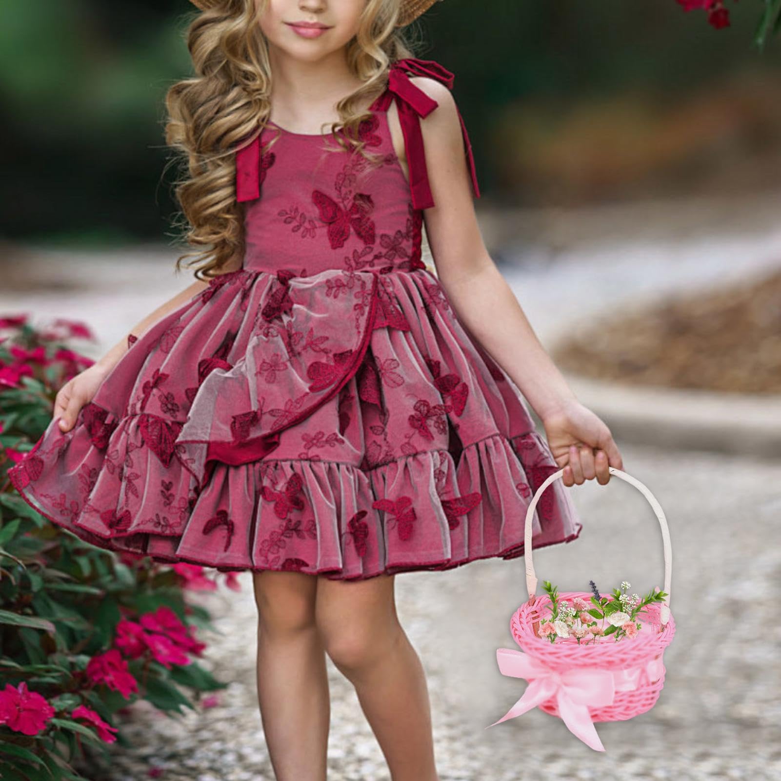 Floral Basket - Flower Girl Basket | Flower Girls Basket Rattan Girls | Wedding Decoration Basket With Handle | Woven Rattan Wedding Basket | Petal Basket Candy Storage Basket,Rattan Box Home Decor