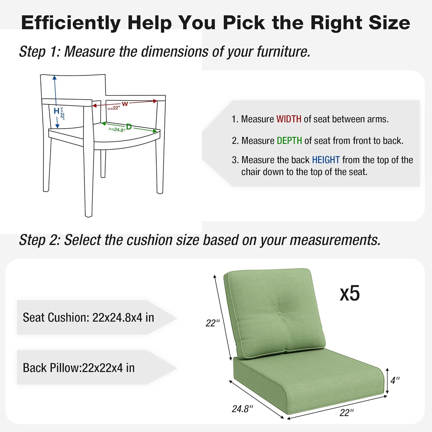 Joyside Outdoor Chair Cushions Set, 22x25/22x24 Inch Patio Furniture Deep Seat Cushions, Water Resistant & Thick Cushion, Outdoor Replacement Cushions for Seat and Sofa