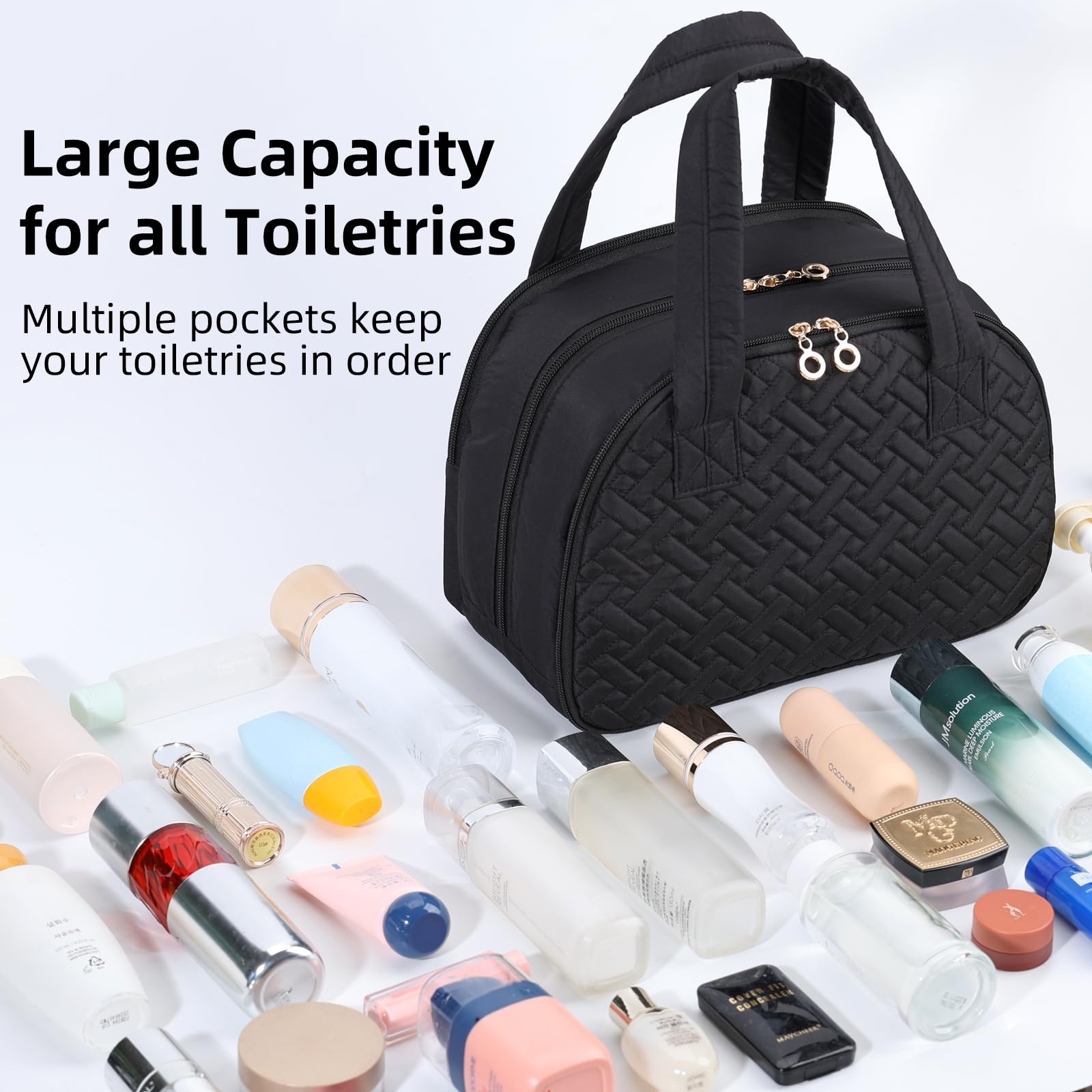 Neceser de Viaje para Mujer, Organizador de cosméticos, Estuche de Almacenamiento de Maquillaje, Negro -, K