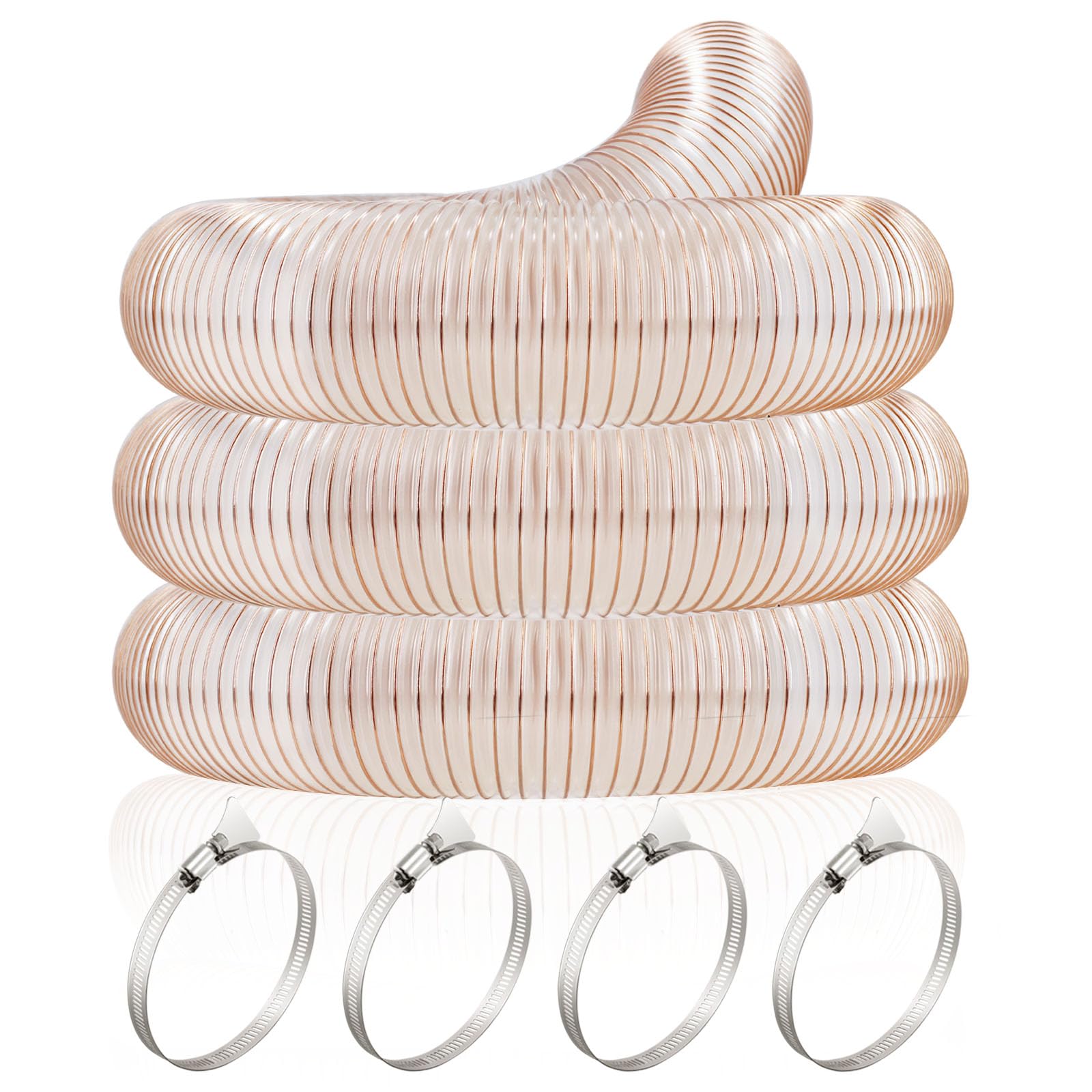 JUYO VONSAN 2.5 inch PU Dust Collection Hose 23ft Heavy Duty Flex Clear Dust Collector Hose With Clamps (Polyurethane, 2.5' X 23ft)