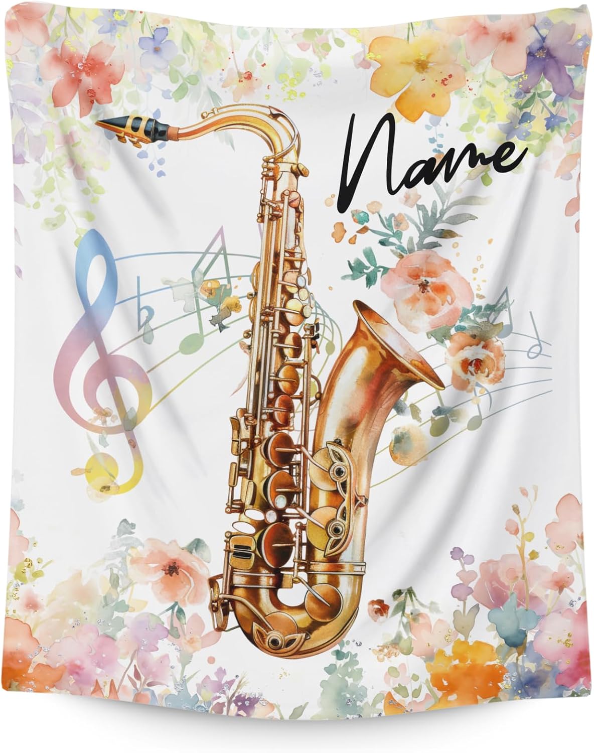 Custom Music Blanket Gifts - 80x60 Inches Twin Size Music Blankets and Throws for Adults, Men - Soft, Lightweight & Plush Saxophone Accessories Throw for Bedding, Living Room Decor