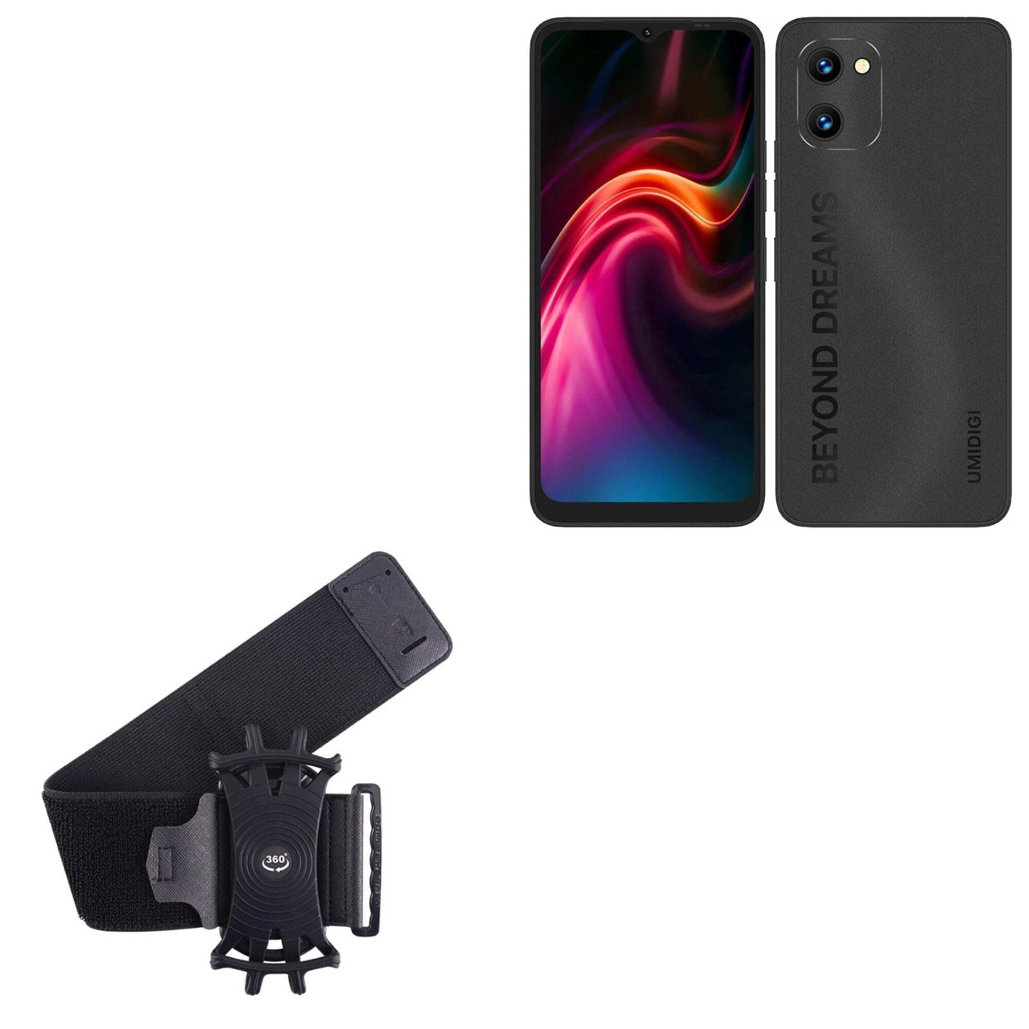 BoxWave Holster Compatible with Umidigi G1 - ActiveStretch Sport Armband, Adjustable Armband for Workout and Running - Jet Black