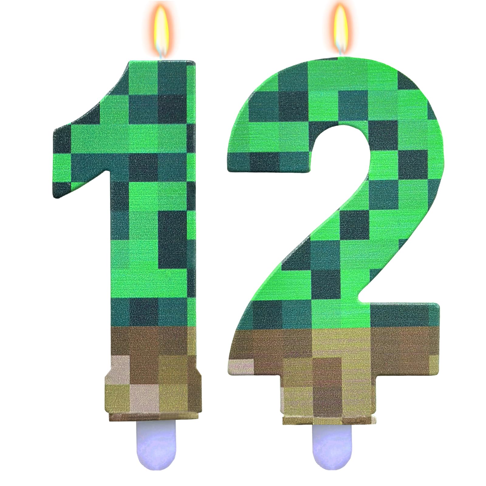 ParPix Pixel Geburtstagskerzen Zahlen 12, Pixelmotiv Kerze 12 Geburtstag Mädchen Junge, Grün 12 Geburtstagskerzen, Kuchen Kerzen Zahl 12, Kerzen Geburtstag 12, Videospiel Pixel Thema 12 Zahlenkerze