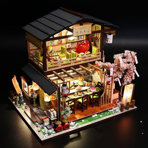 Miniatura 7 de GuDoQi Kit de casa de muñecas en miniatura, kit de casa pequeña con muebles, kit de casa en miniatura a escala 124, tienda de estilo japonés, gran
