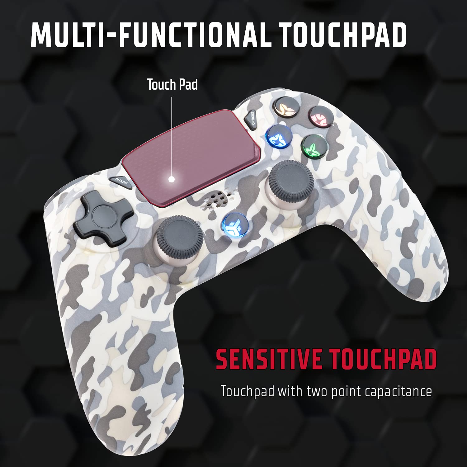 Itek EVOCON W01 Controller - Bluetooth, PC, PS4, DualShock, LED-toetsen, TouchPad Axis6, Camo