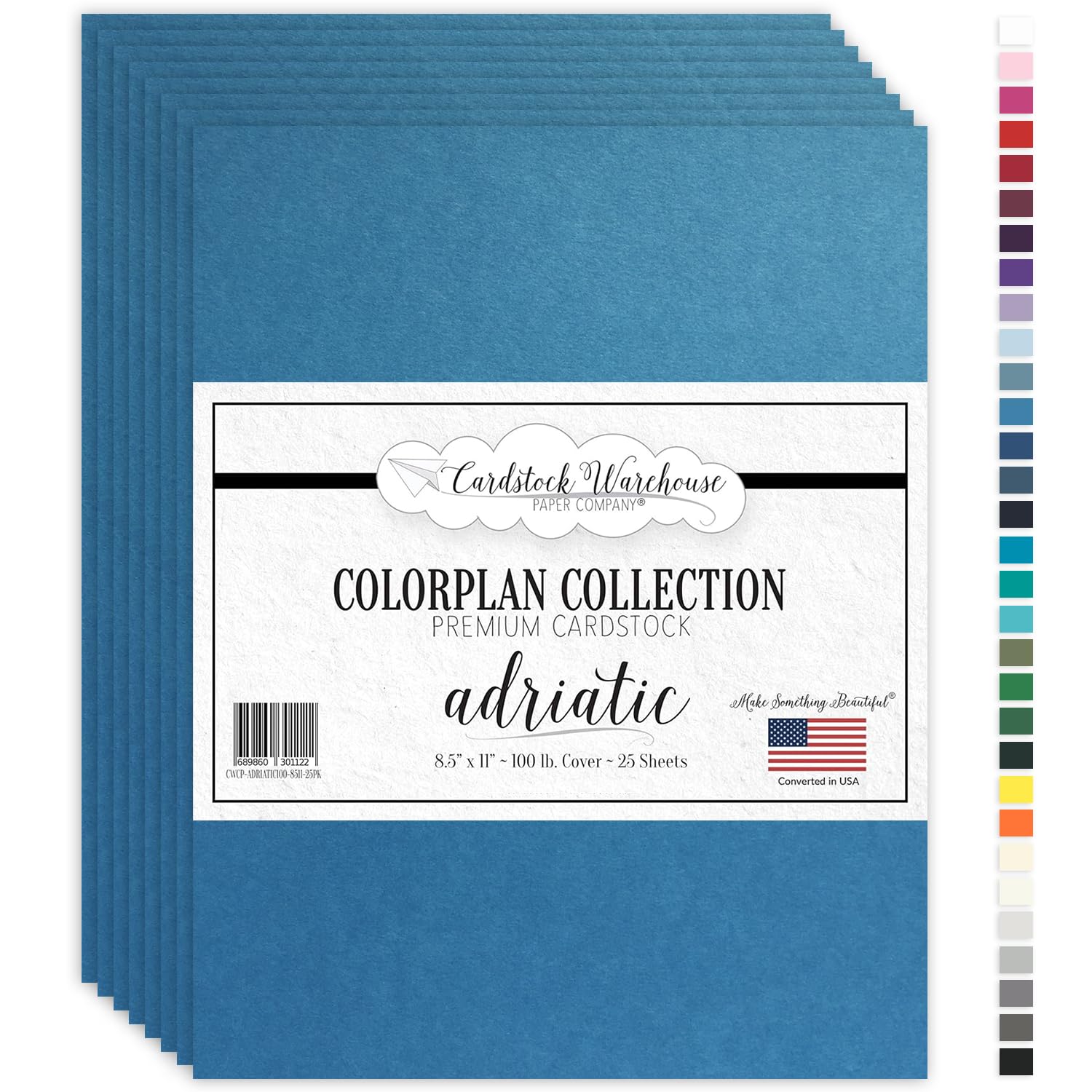 ADRIATIC BLUE / SEA BLUE Cardstock Paper - 8.5 x 11 inch - Premium 100 lb. Cover - 25 Sheets from Cardstock Warehouse