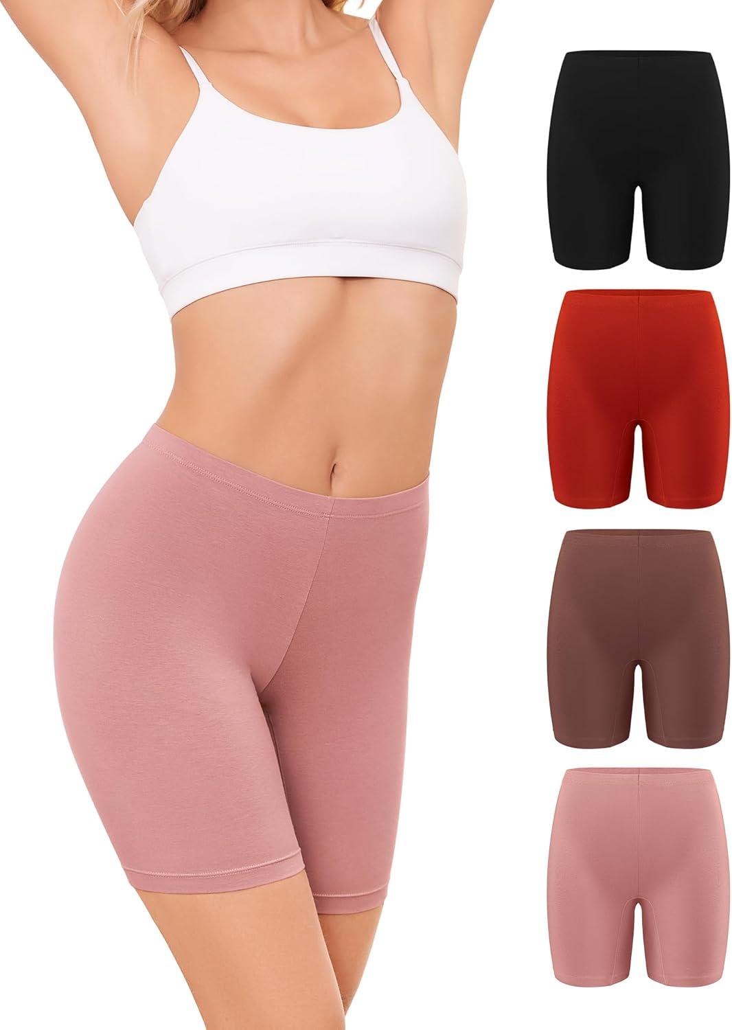 voenxe Women Cotton Boy Shorts Underwear,Lady Boxer Brief,High Waist Anti Chafe Short for Under Dress,Soft Biker Panty 4Pack