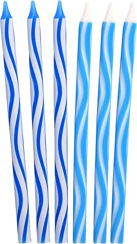 Miniatura 3 de Velas de Hanukkah de tamaño estándar  Velas de Janucá grabadas en ondas azules y blancas que se adaptan a la mayoría de menorás  Cera de calidad