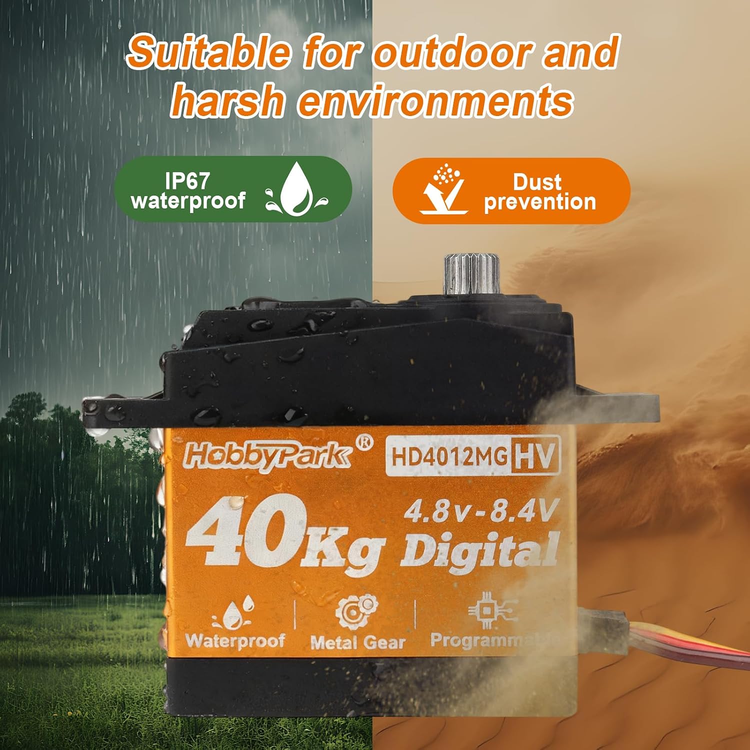 HobbyPark Waterproof High Torque RC Steering Servo 40kg Standard Size HV 4.8-8.4V Metal Gears Servos for RC Cars Crawlers Trucks Buggy Control Angle 180° Robotic Programmable