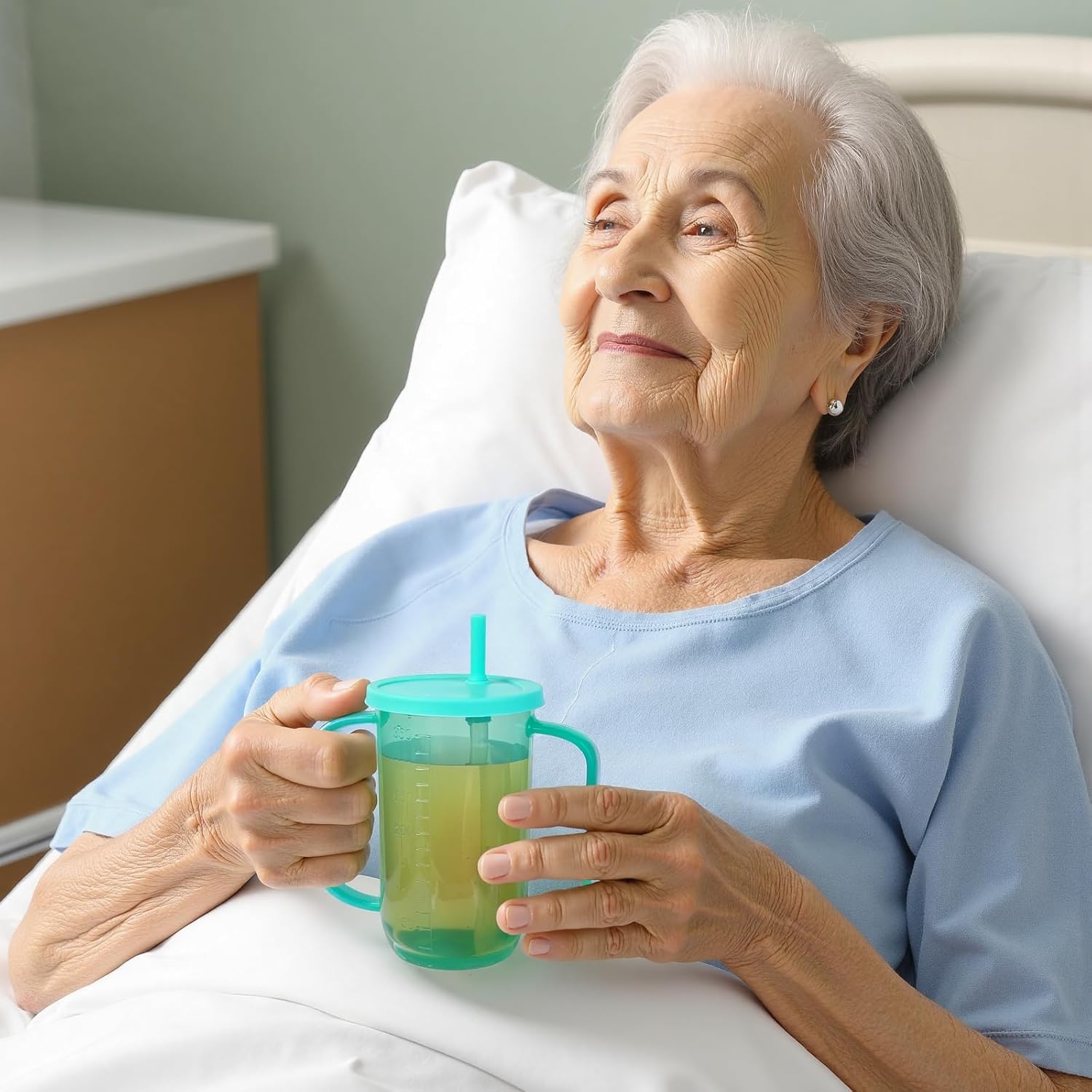 Adult Sippy Cups for Elderly, 12oz Spill Proof Cup with 2 Handles Plastic Elderly Sippy Cup with Straw and Lid, Suitable for for Seniors and Adults, Great for Water, Milk, and Soup - Image 6