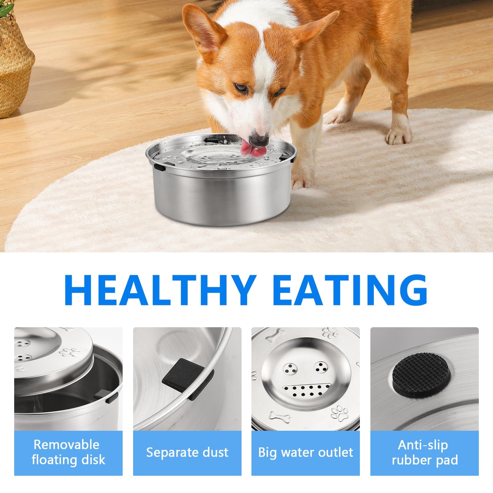 Set Di Ciotola Acqua Cane Antigoccia 1L In Acciaio Inox,Ciotola Galleggiante Per Cibo Per Cani Con Supporto Galleggiante,Senza Sporcare,Facile Da Pulire,Ideale Per Gatti E Cani
