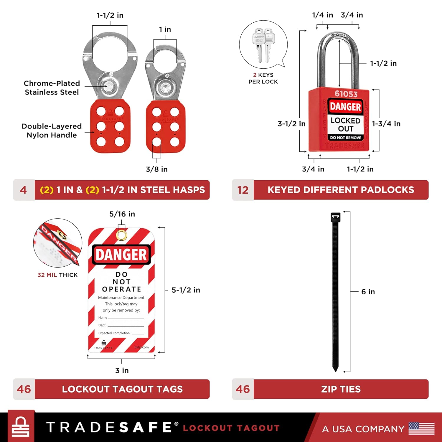 TRADESAFE Lockout Tagout Cabinet - 75 Pieces Loto Devices, Loto Locks, Lockout Hasp, Lock Out Tags, Circuit Breaker Lock, Cable Lock, Plug Lock, Lockout Tagout Station with Movable Shelf Partitions