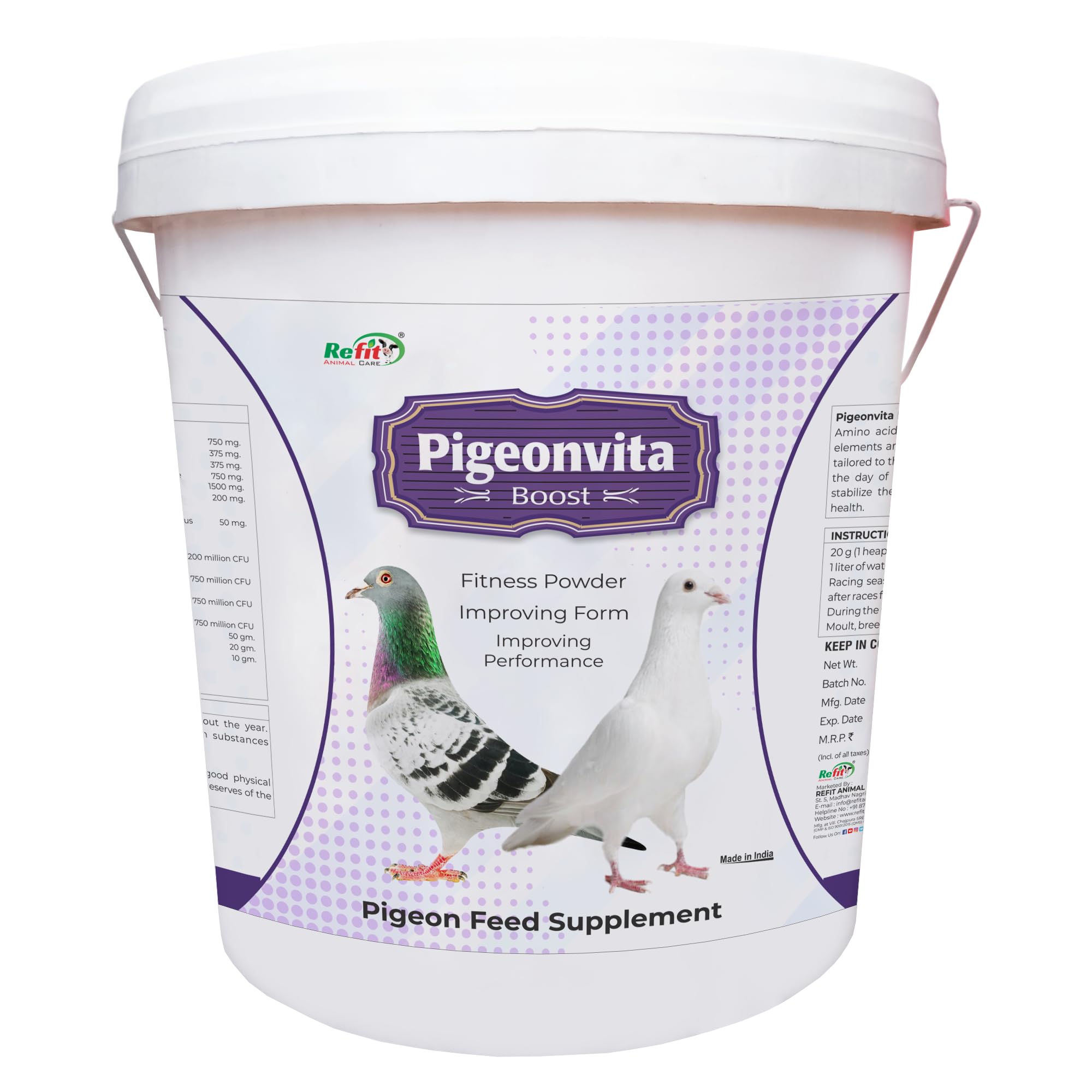 Refit Animal Care Fitness Powder Pigeon Feed Supplement - Form & Performance Booster for Pigeons, 10 kg, Pigeonvita,