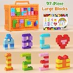 97PCS Building Blocks Set with Storage Box & Base Plate - STEM Educational Toys for Toddlers, Kids Ages 3+, Compatible with Major Large Particle Building Block
