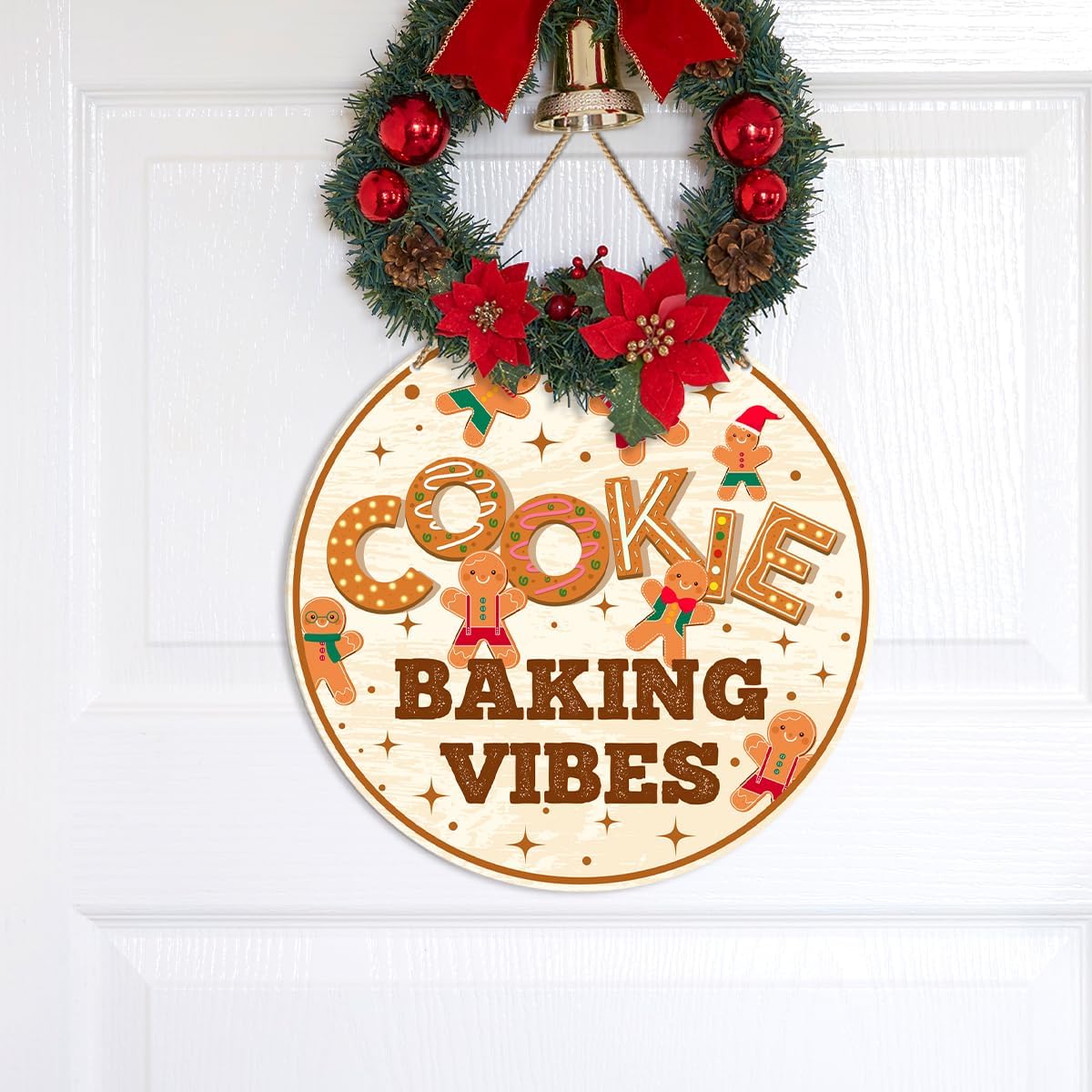 ZODGMED Christmas Bakery Wall Hanging Sign, Gingerbread Christmas Decor for Home Kitchen Dining Room Holiday Hanging Sign Xmas Wall Decorations, Cookie Baking Vibes