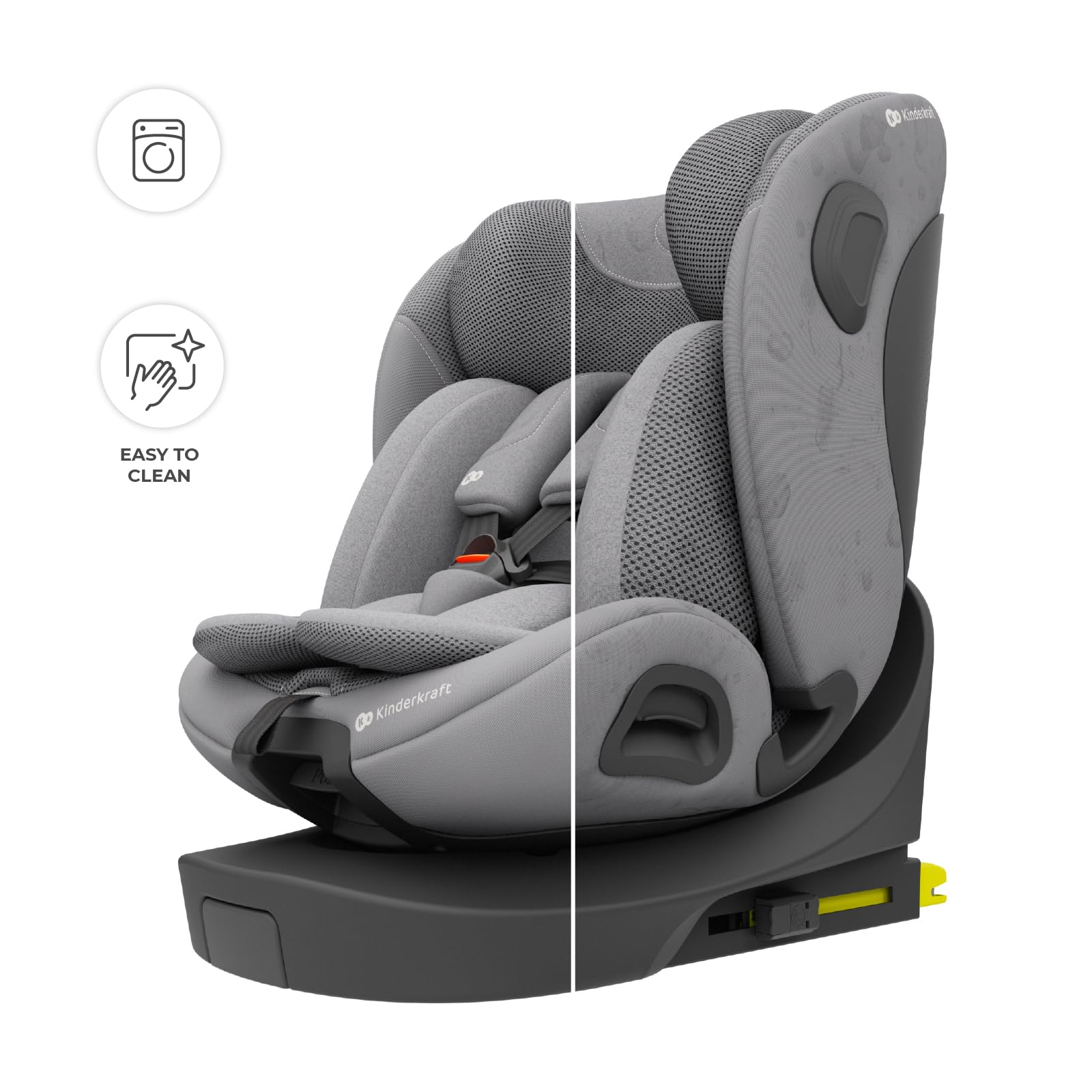 Kinderkraft I-360 2 PRO, fotelik samochodowy i-Size 40–150 cm, obracany 360°, ISOFIX, tyłem i przodem, H-GUARD+, SPS+, EASY SPIN PRO, EASY GROW, od narodzin do 12 lat, Szary