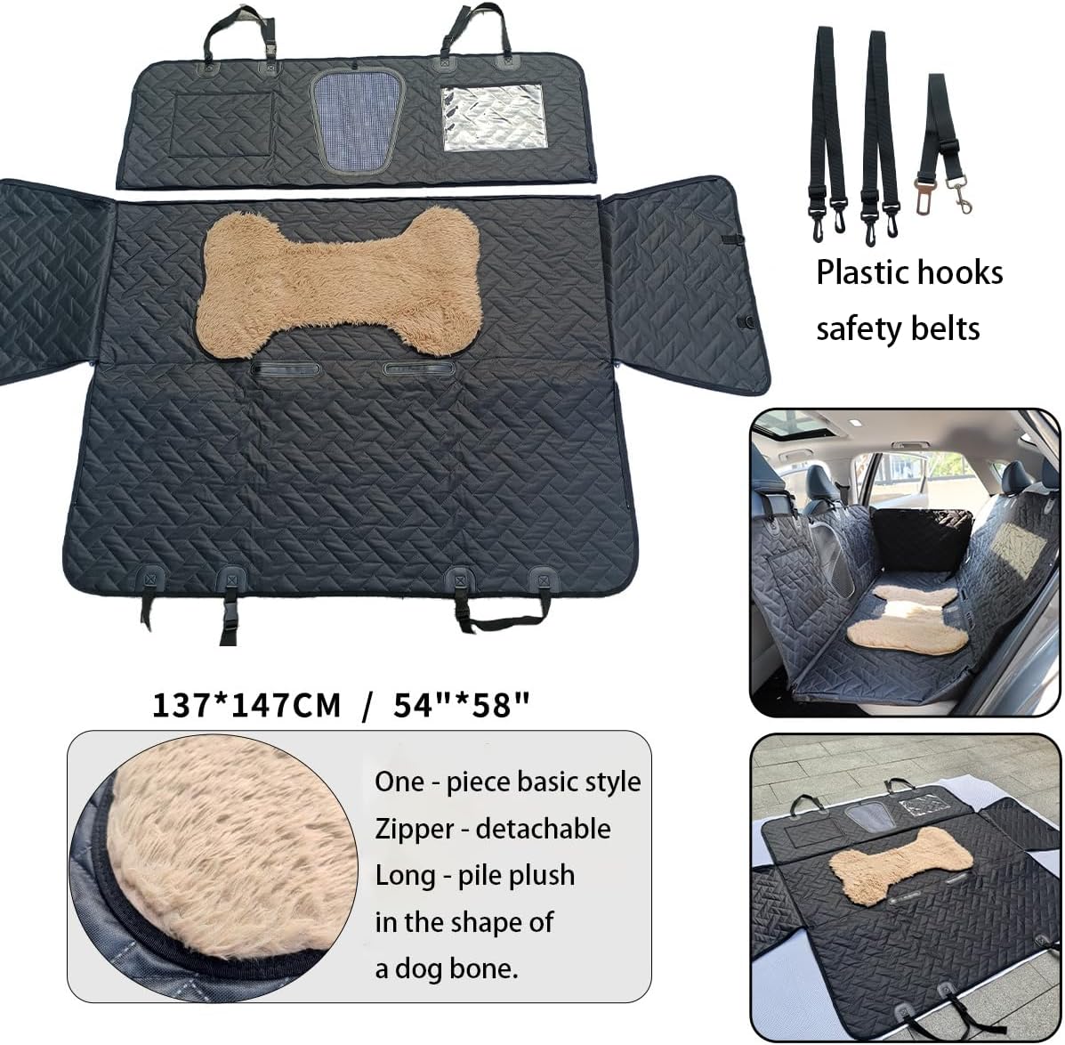 Dog Car Back Seat Cover for Dodge Ram 2500/3500 2019 2020 2021 2022 2023 2024, Waterproof Scratch Proof Non Slip Pet Hammock Plush Patch Zipper Durable Soft Pet Protector
