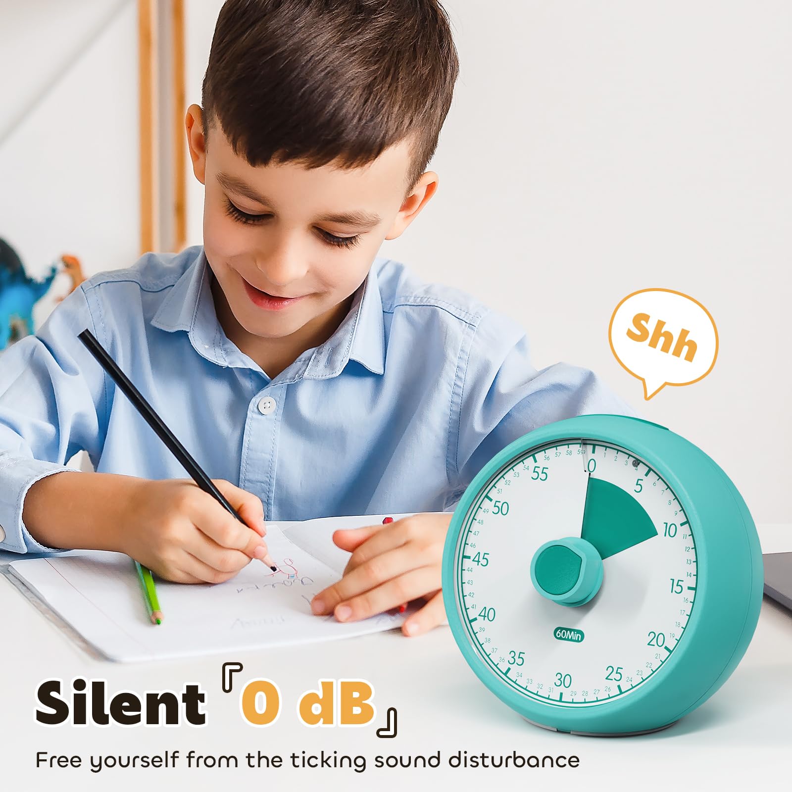 Minuteur Visuel Enfant 60 Min - Timer Compte à Rebours Silencieux avec Alarme, Outil de Concentration TDAH/Autisme pour Gestion Temps Devoirs, Tâches & Cuisine (Green)