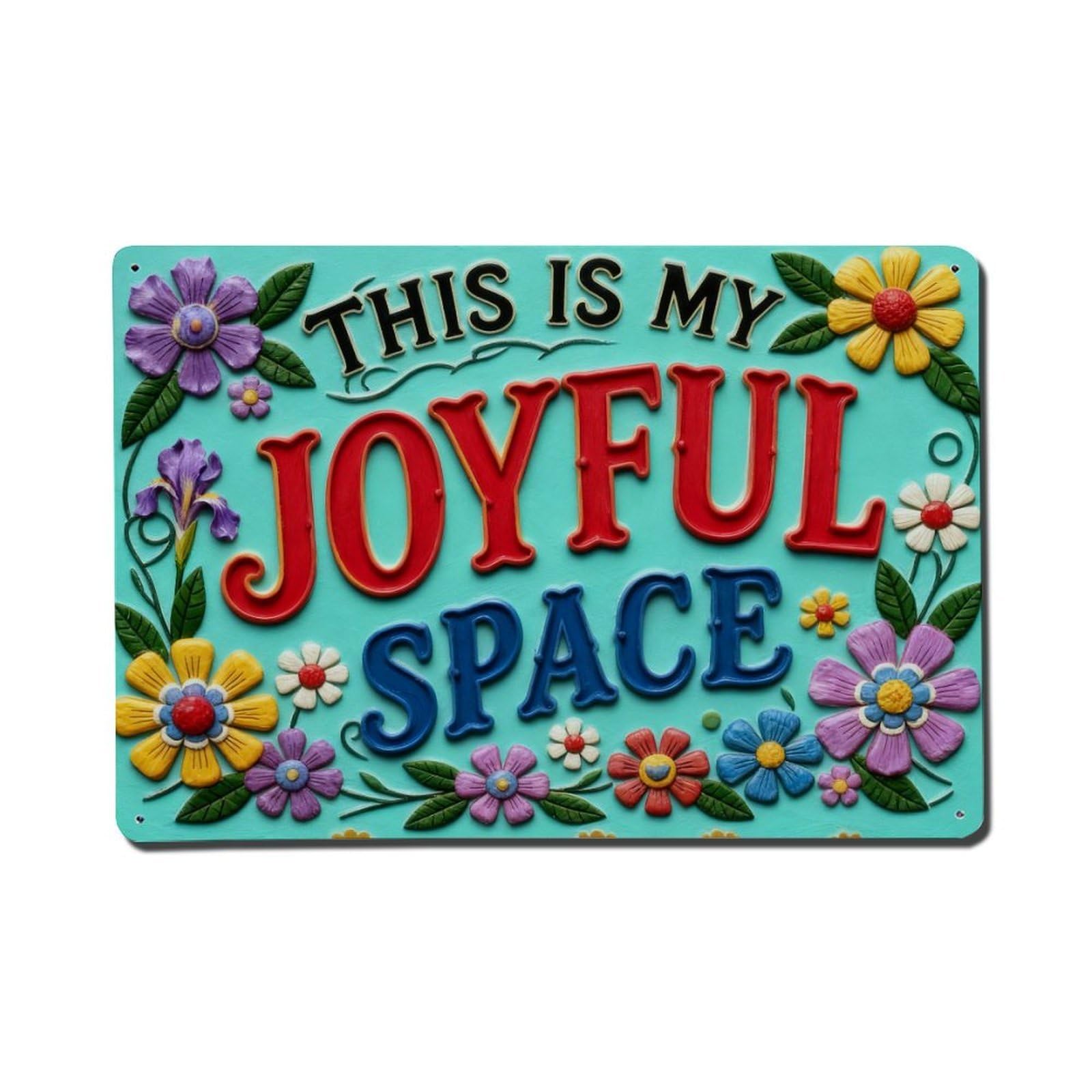 Colorful Floral Happy Place Sign Metal Tin Sign Plaque