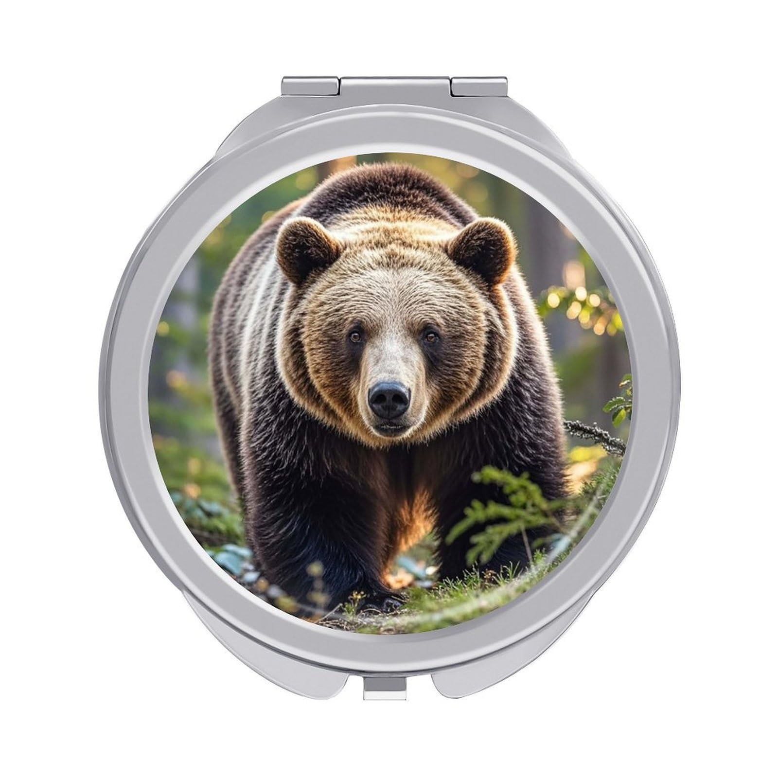 LZQPOEAS Bear Travel Makeup Mirror 1X/2X Magnifying 2.4In Double Sided Metal Round Compact Mirrors Portable Mini Mirror for Purse, Pocket Folding Handheld for Women Gift