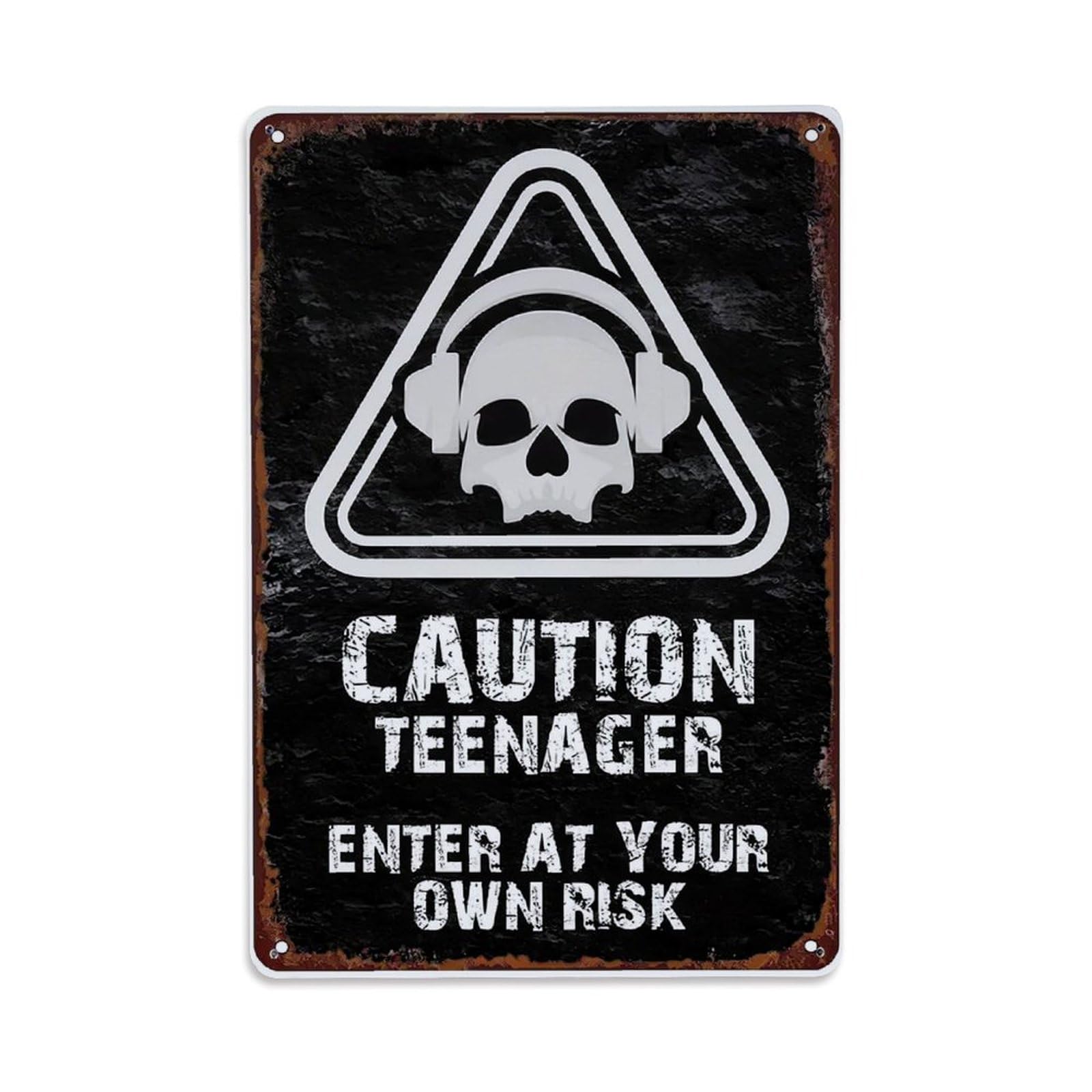 Jdfenggu Vintage Skull With Headphones Warning Sign Retro Metal Tin Sign, Decor Art Poster For Bar, Home, Man Cave, Kitchen, Laundry Room Gift 8X12inch