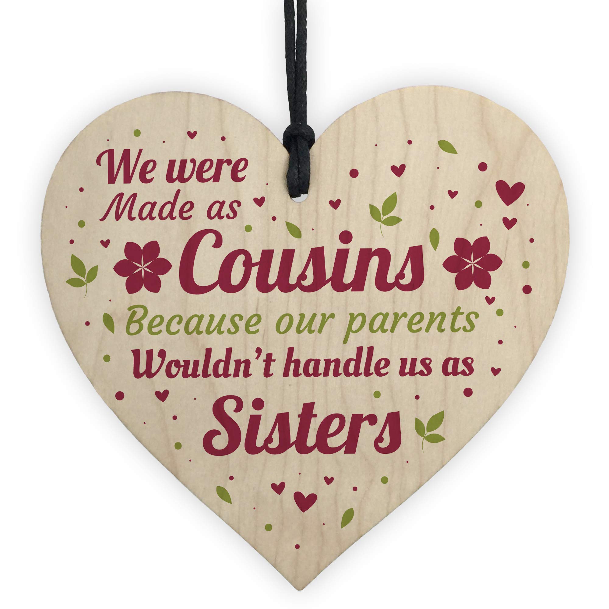 Red Ocean Women's Multicolor Handmade Cousin Gifts For Wooden Hanging Heart Plaque Keepsake Gift For Cousin Friendship Sign