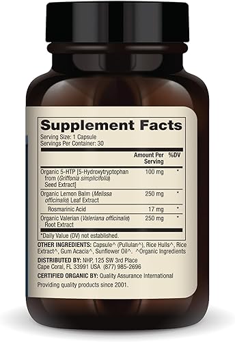 Miniatura 2 de Dr. Mercola 5-HTP orgánico con raíz de valeriana y bálsamo de limón, 30 porciones (30 cápsulas), suplemento dietético, Suports Restful Sleep, sin