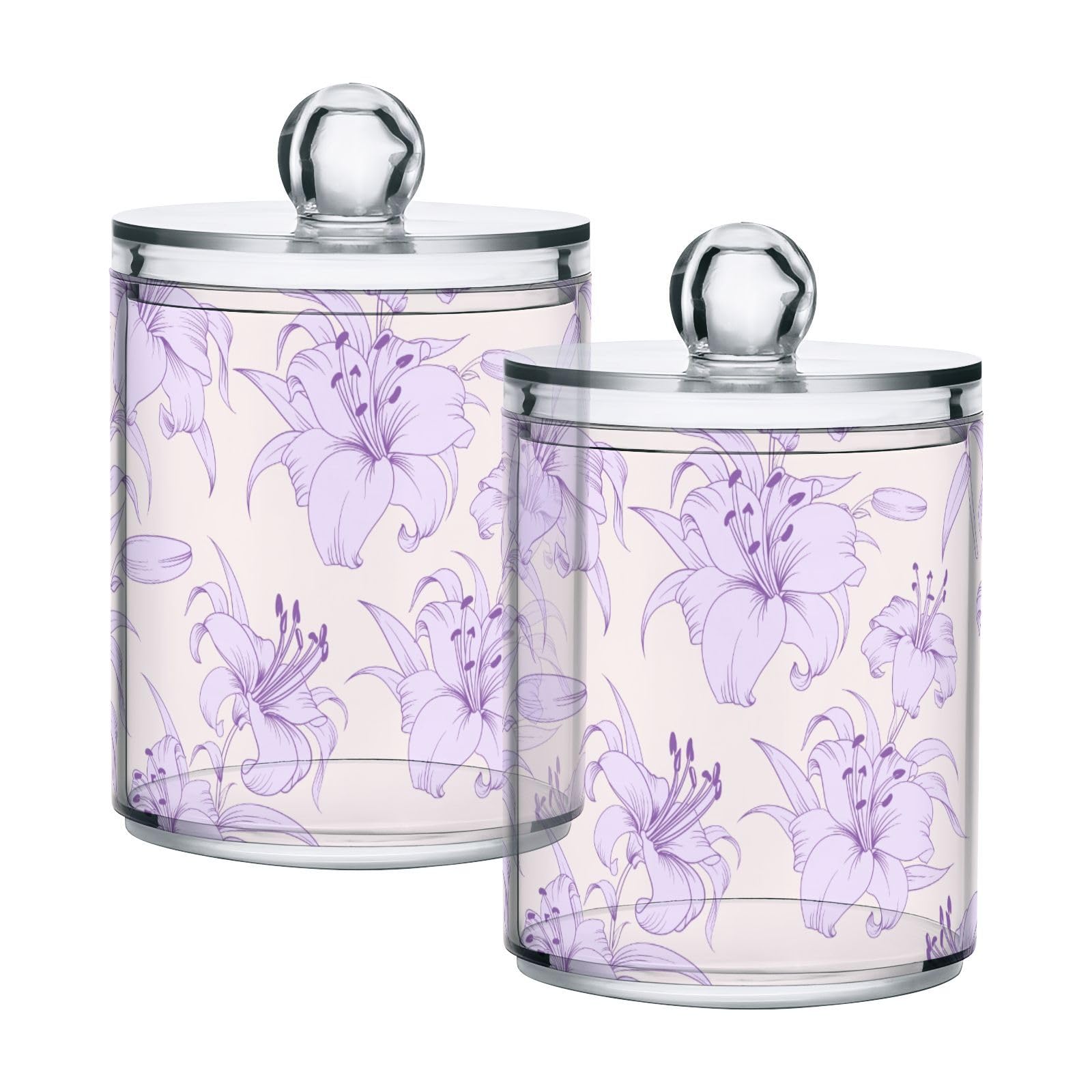 Flower-lilies-print Restroom Bathroom Organizers with Lid Qtip Holder Dispenser Apothecary Jars Cotton Balls Pads Swabs Holder Jar 4