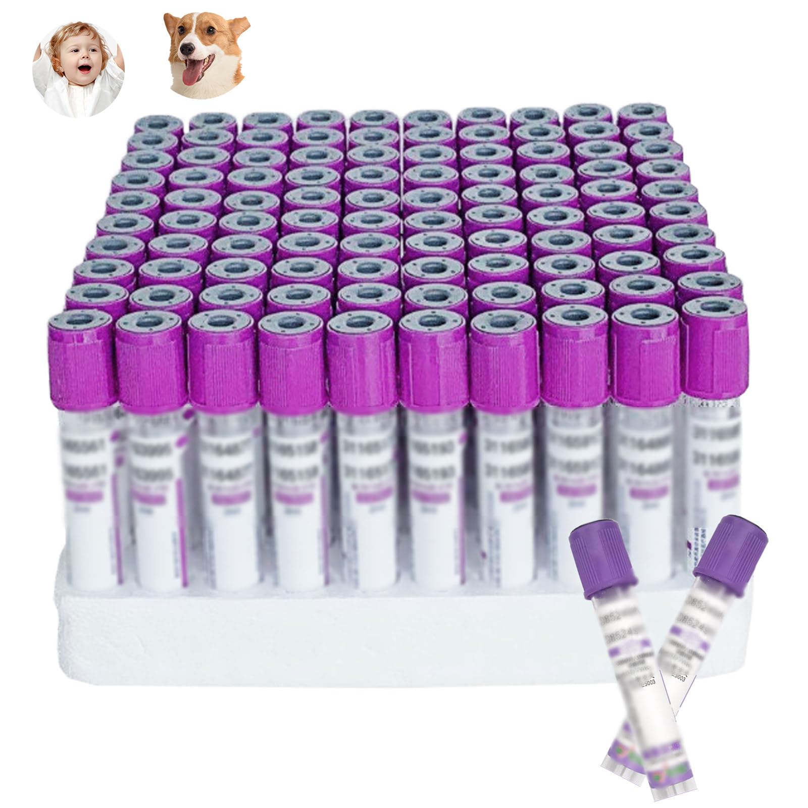 Vacutainer probówki do pobierania krwi, 100 szt., 2 ml/3 ml/5 ml, tworzywo sztuczne, jednorazowe podciśnienie próżniowe, probówki laboratoryjne do szpitali dla zwierząt domowych
