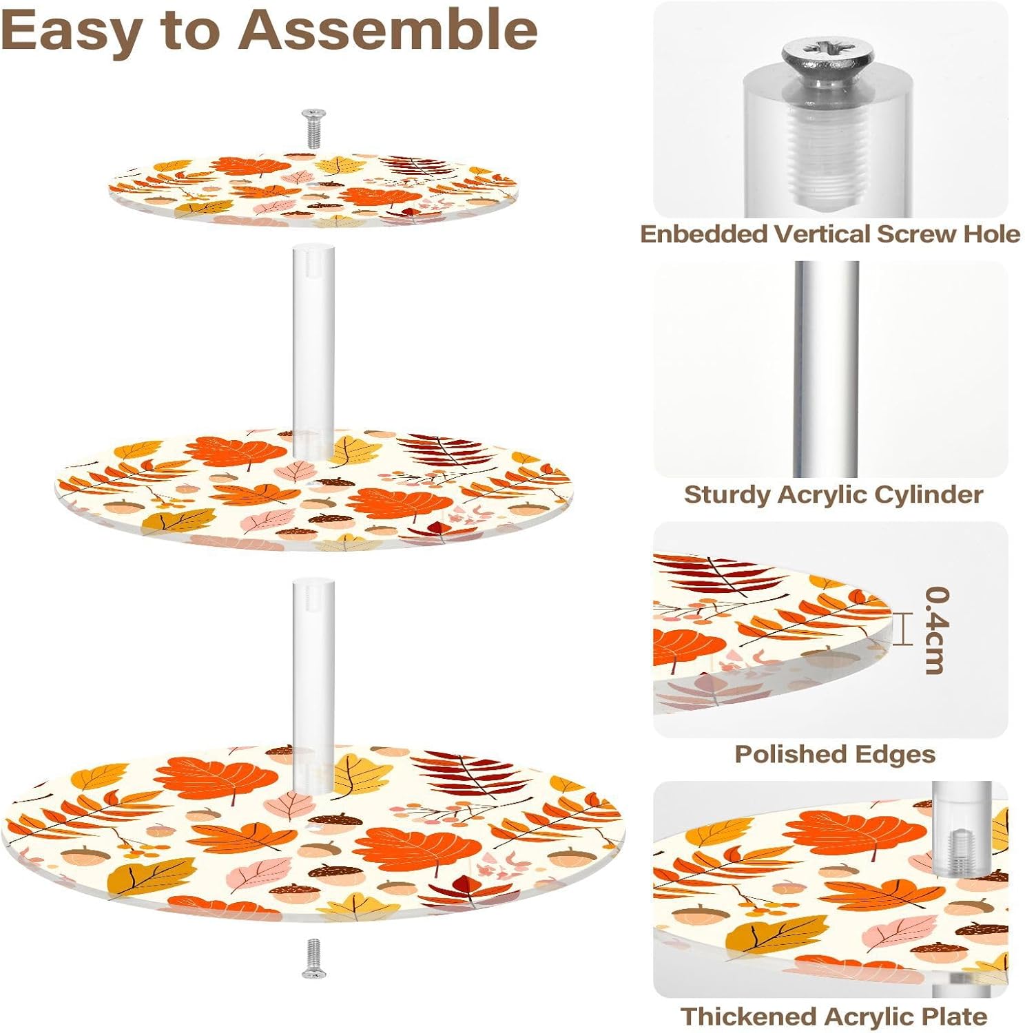 Maple Leaves Leaves Hazelnut Thanksgiving 3 Tier Acrylic Cupcake Stand, Cupcake Stand for 34 Cupcakes for Weddings, Christmas,Holidays,Parties,Birthday,Printed Cupcake Tower 23300386